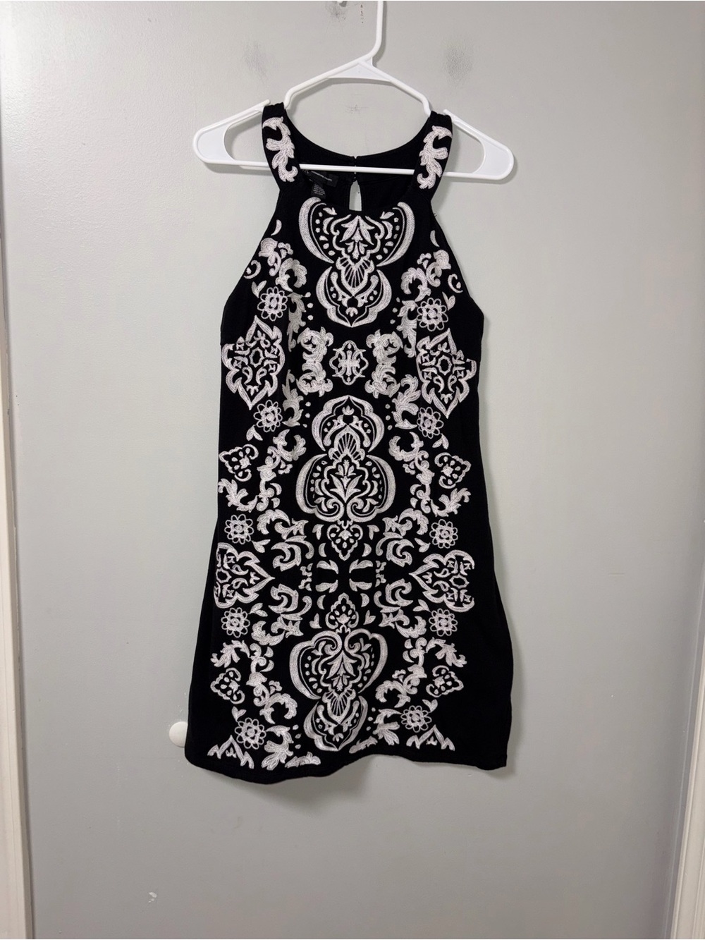 INC Black & White Damask Geometric Sleeveless High Neck Halter Dress L